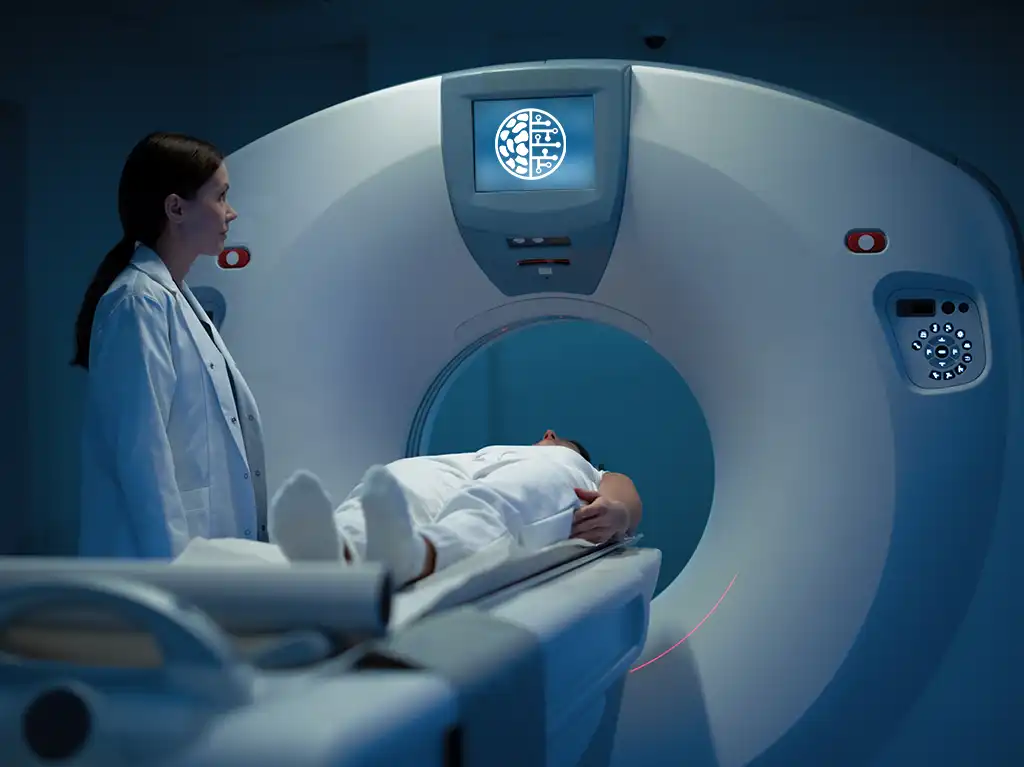 Orthopedic doctor in Greenville, SC reviewing knee X-ray and treatment options with a patient in a clinic setting.